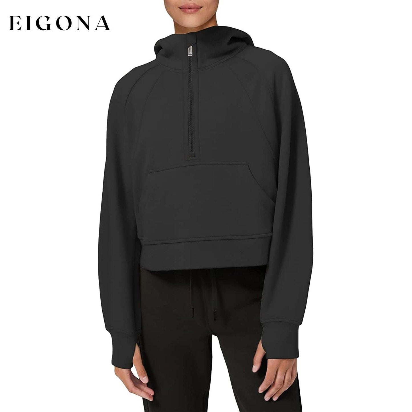 Women's Hoodies Fleece Lined Collar Pullover Black __stock:200 clothes refund_fee:1200 tops
