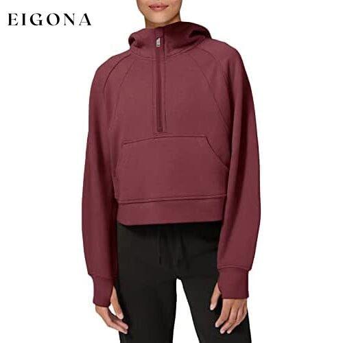 Women's Hoodies Fleece Lined Collar Pullover Burgundy __stock:200 clothes refund_fee:1200 tops