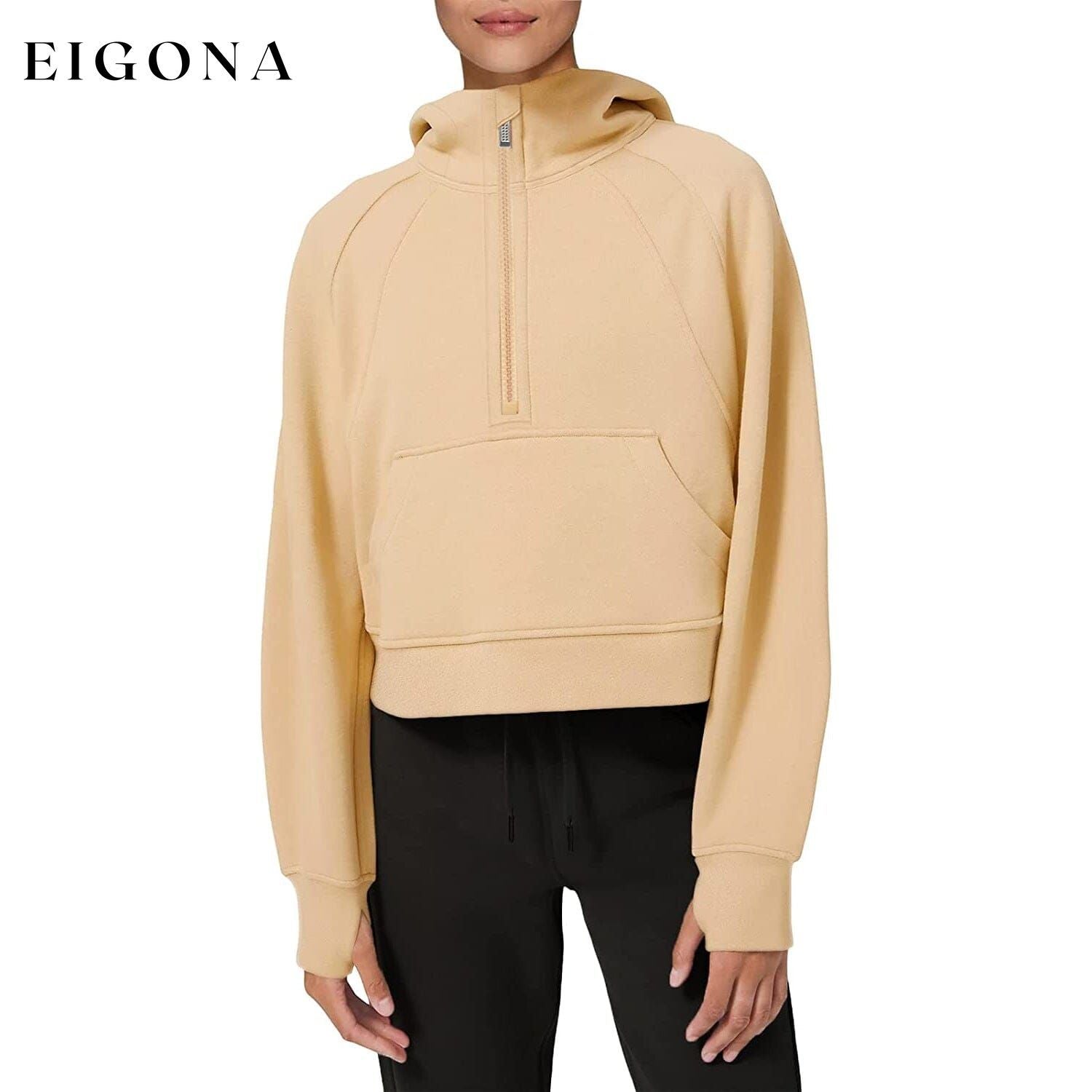 Women's Hoodies Fleece Lined Collar Pullover Khaki __stock:200 clothes refund_fee:1200 tops