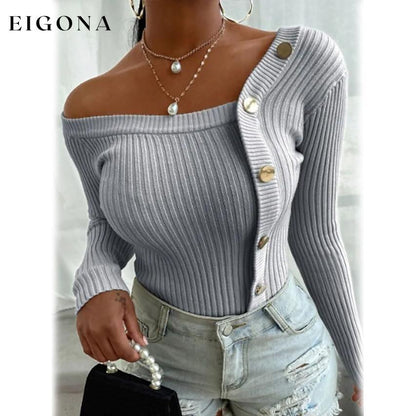 Women's Knitted Solid Color Pullover Sweater Gray __stock:200 clothes refund_fee:800 tops