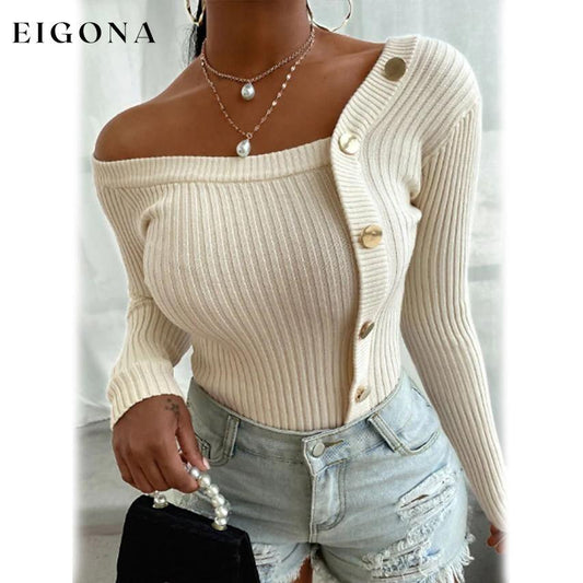 Women's Knitted Solid Color Pullover Sweater White __stock:200 clothes refund_fee:800 tops