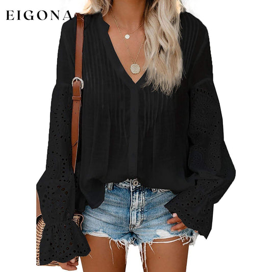 Women's Lace Crochet V-Neck Top Black __stock:100 clothes refund_fee:1200 tops