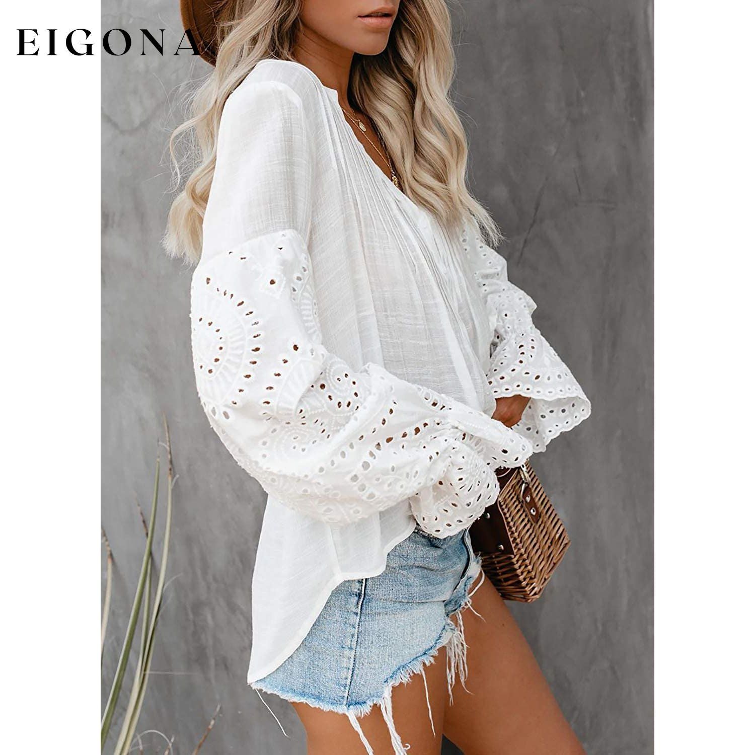 Women's Lace Crochet V-Neck Top __stock:100 clothes refund_fee:1200 tops