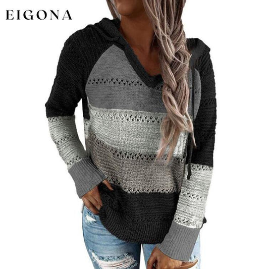 Women's Lightweight and Breathable Knit Hoodie Black __stock:50 clothes Low stock refund_fee:1200 tops