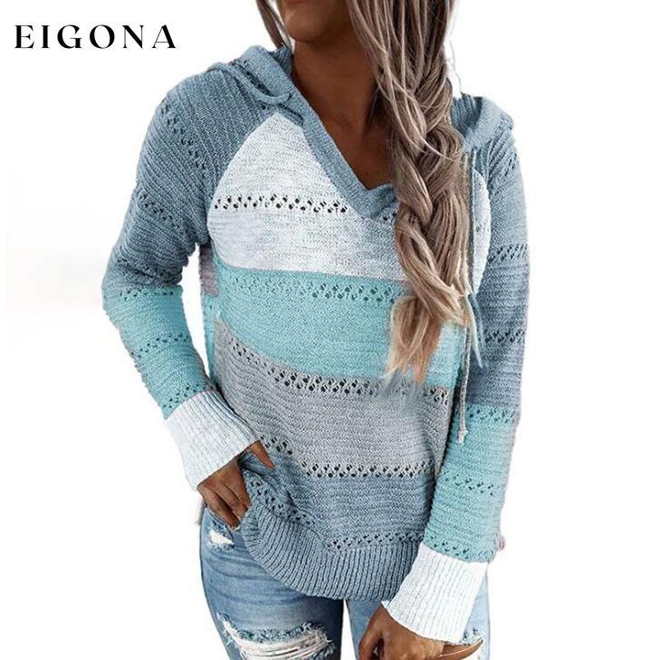 Women's Lightweight and Breathable Knit Hoodie Blue __stock:50 clothes Low stock refund_fee:1200 tops