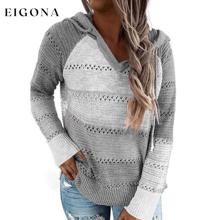 Women's Lightweight and Breathable Knit Hoodie Gray White __stock:50 clothes Low stock refund_fee:1200 tops