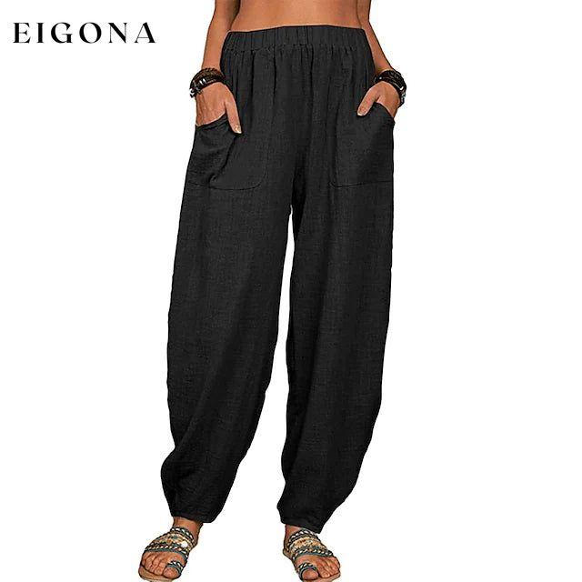 Women's Linen High Waist Wide Leg Pants Black __stock:200 bottoms refund_fee:1200