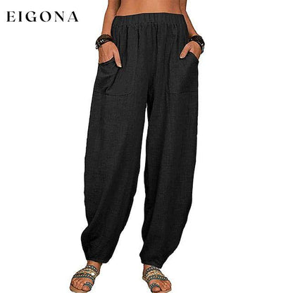 Women's Linen High Waist Wide Leg Pants Black __stock:200 bottoms refund_fee:1200