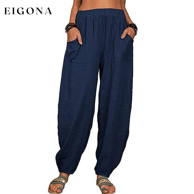 Women's Linen High Waist Wide Leg Pants Dark Navy __stock:200 bottoms refund_fee:1200