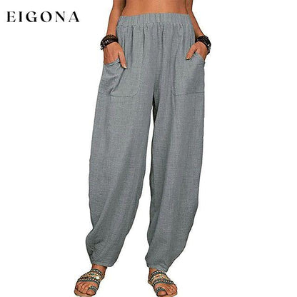 Women's Linen High Waist Wide Leg Pants Gray __stock:200 bottoms refund_fee:1200