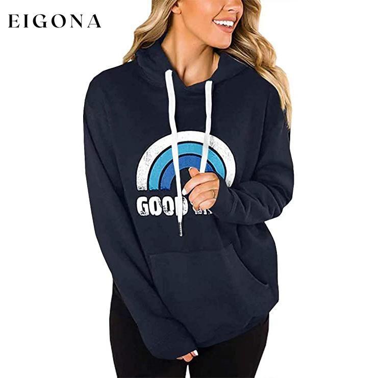 Women's Long Sleeve Casual Graphic Tee Hoodies Navy Blue __stock:100 clothes refund_fee:1200 tops