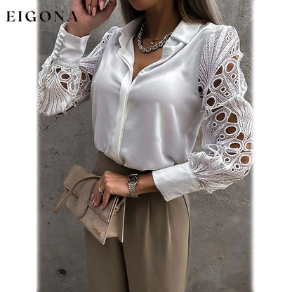 Women's Long Sleeve Cutout Lace Button Down Shirt __stock:200 clothes refund_fee:1200 tops