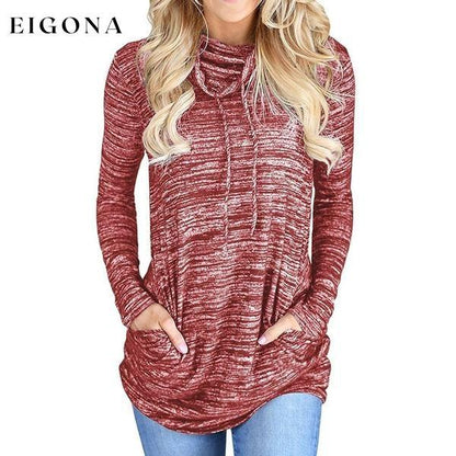Women's Long Sleeve High Collar Tops Casual Tie Dye Sweatshirt Red __stock:100 clothes refund_fee:800 tops