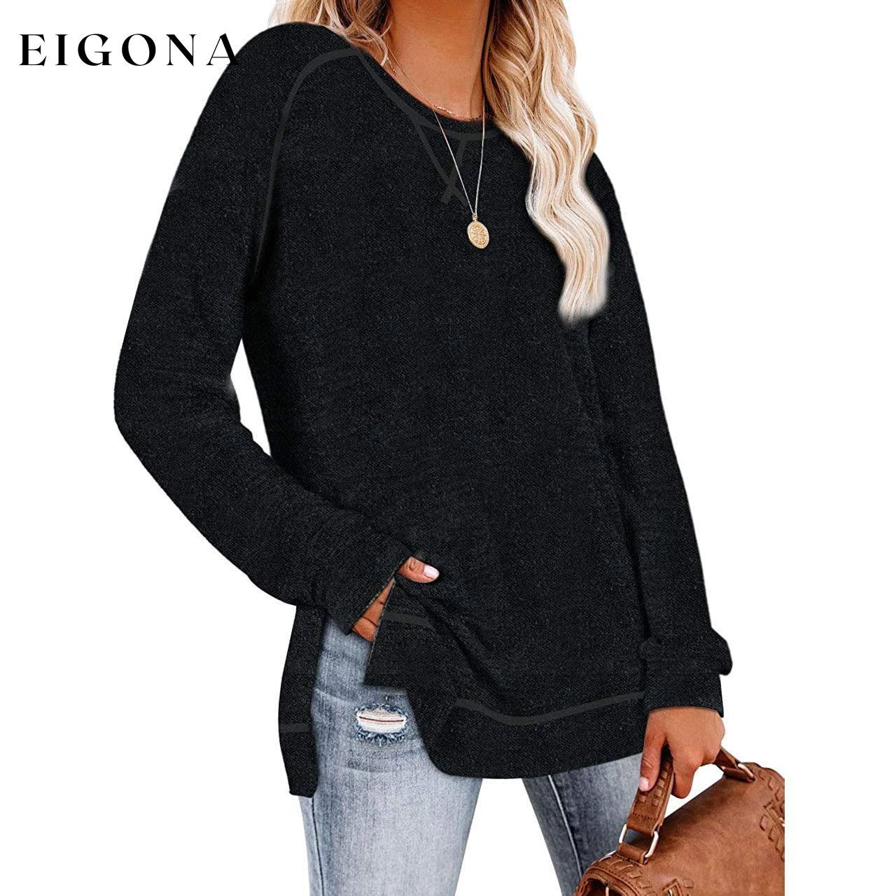 Women's Long Sleeve Loose Casual Autumn Pullover Side Slit Tunic Top __stock:150 clothes Low stock refund_fee:1200 tops