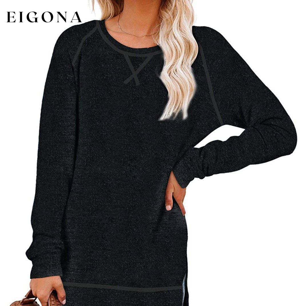 Women's Long Sleeve Loose Casual Autumn Pullover Side Slit Tunic Top __stock:150 clothes Low stock refund_fee:1200 tops