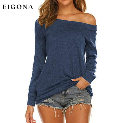 Women's Long Sleeve Off Shoulder Top Dark Blue __stock:500 clothes refund_fee:800 tops