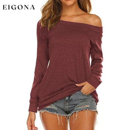 Women's Long Sleeve Off Shoulder Top Wine Red __stock:500 clothes refund_fee:800 tops