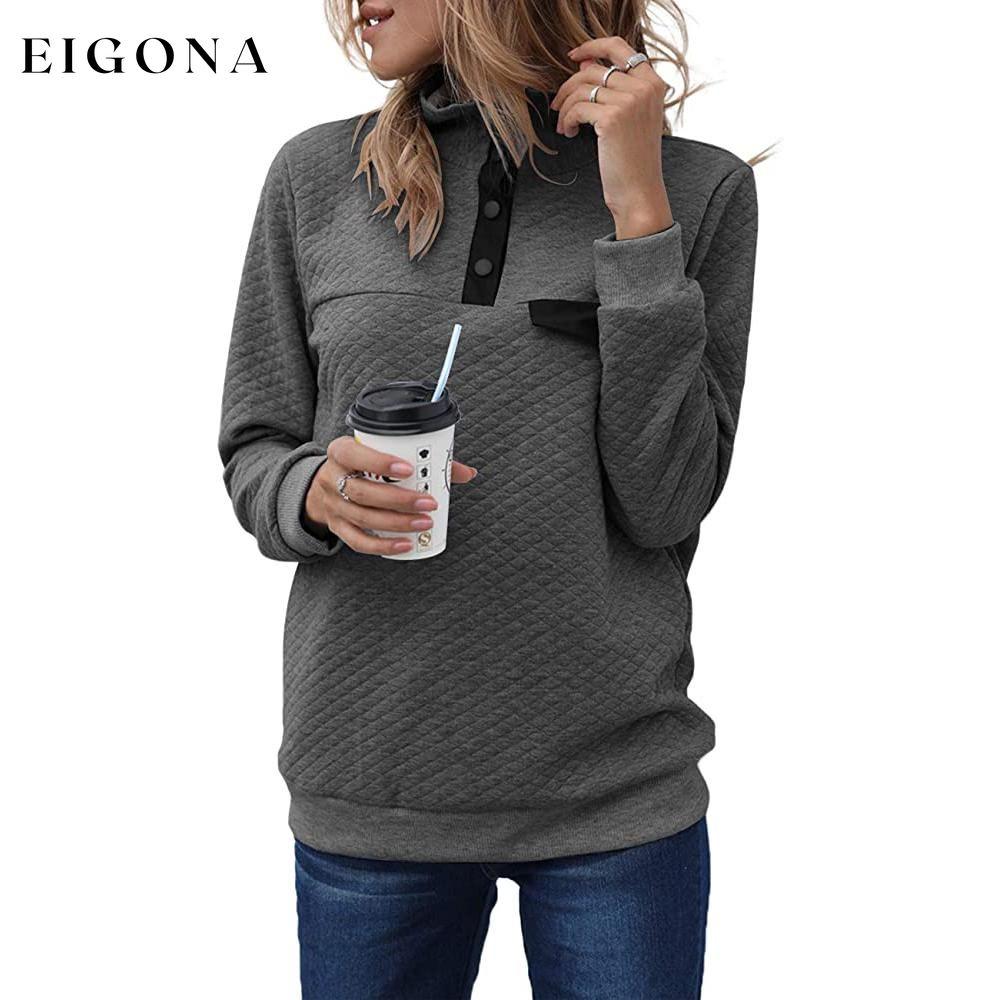 Women's Long Sleeve V Neck Button Quilted Patchwork Pullover Sweatshirt Tops Charcoal __stock:50 clothes refund_fee:1200 tops
