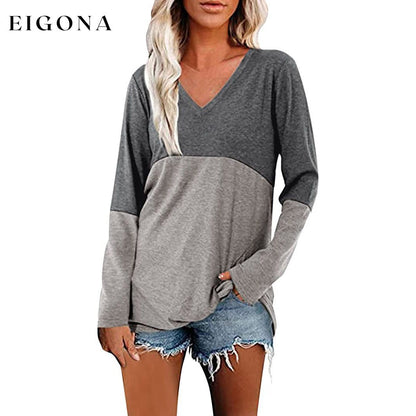 Women's Long Sleeve V Neck Loose Basic Shirt __stock:200 clothes refund_fee:1200 tops