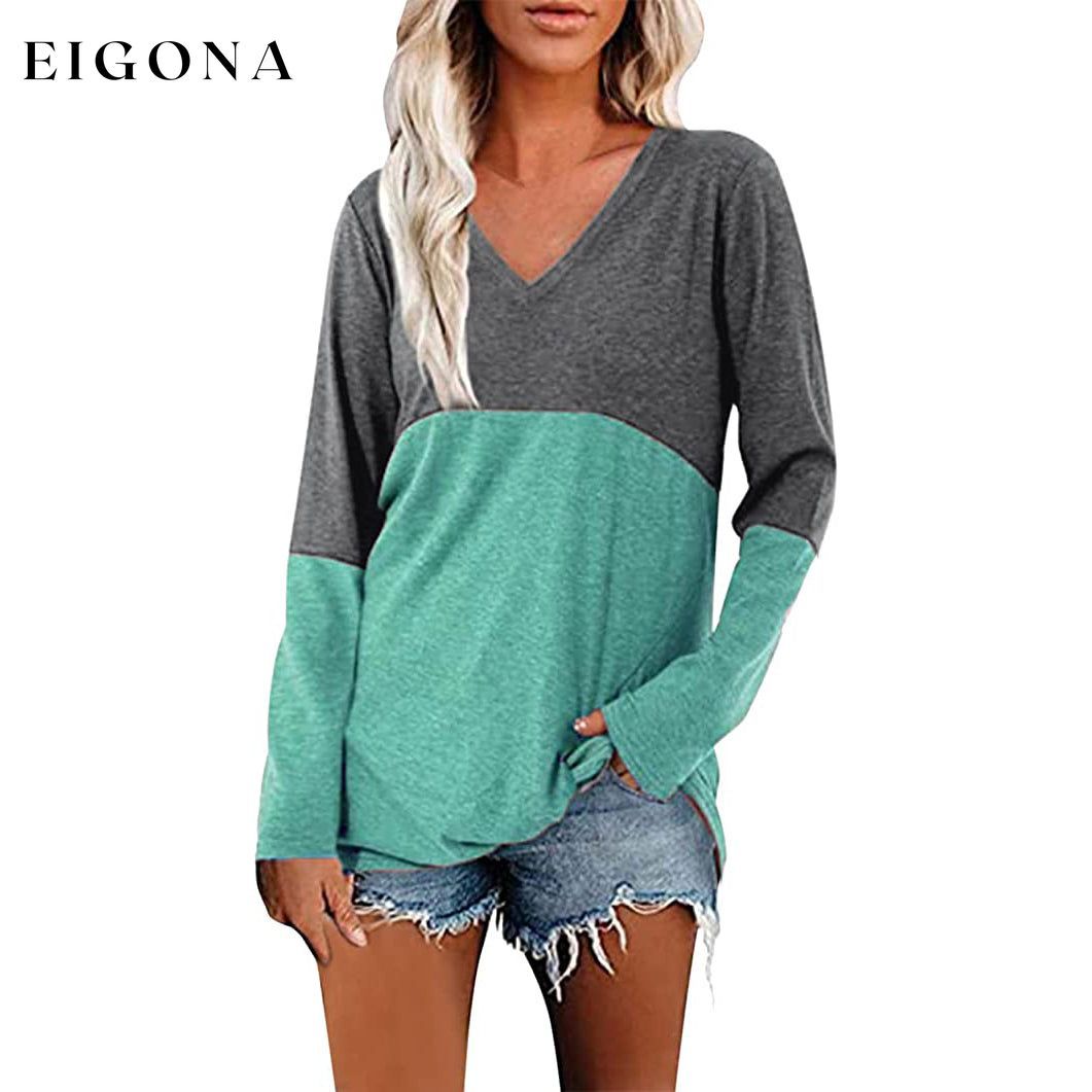 Women's Long Sleeve V Neck Loose Basic Shirt __stock:200 clothes refund_fee:1200 tops