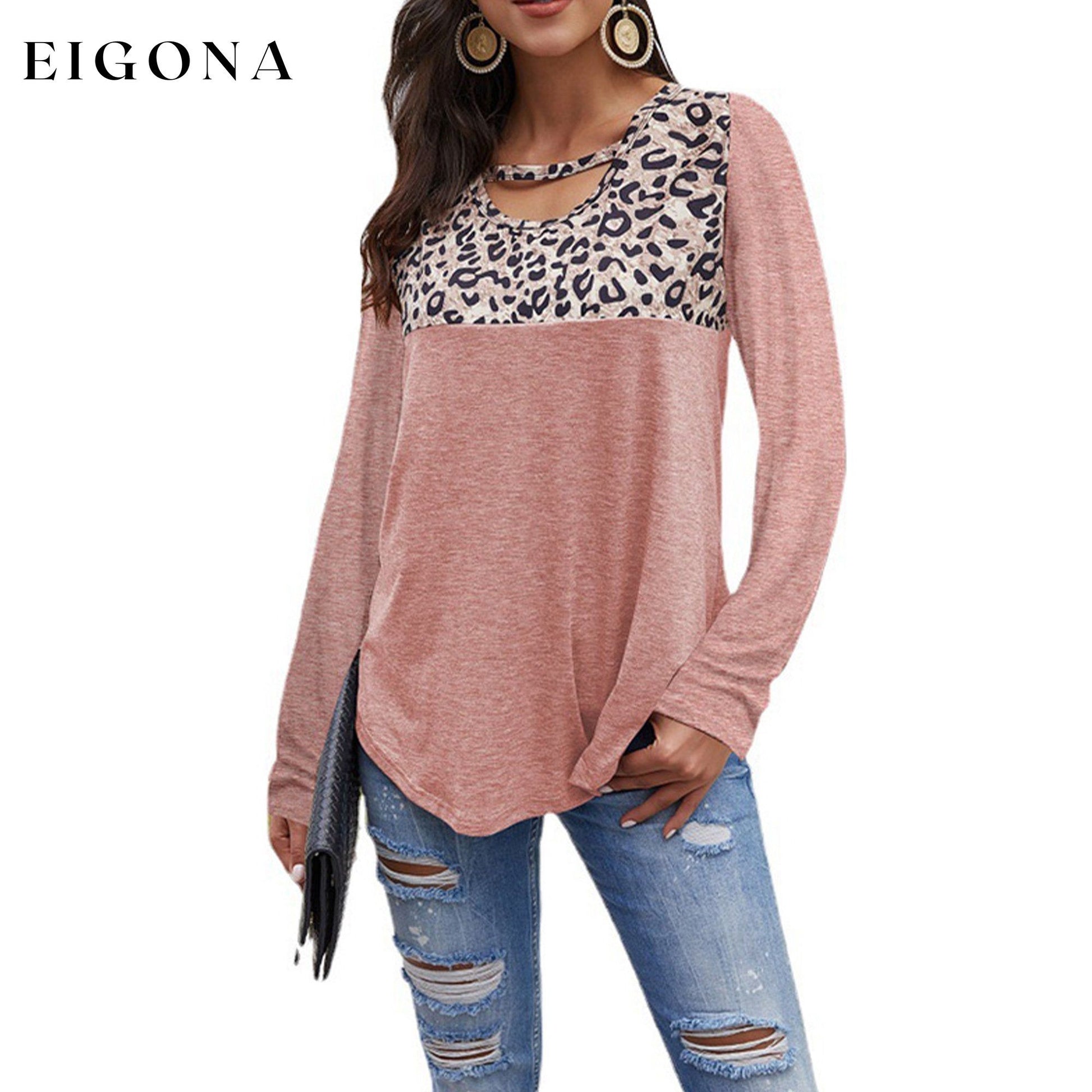 Womens Loose Tops Long Sleeve Tunic Color Block Casual Shirts Pink __stock:200 clothes refund_fee:1200 tops