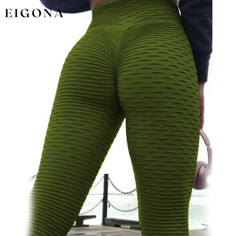 Women's Mid Waist Solid Colored Ruched Sports Yoga Normal Basic Legging Green __stock:200 bottoms refund_fee:800 show-color-swatches