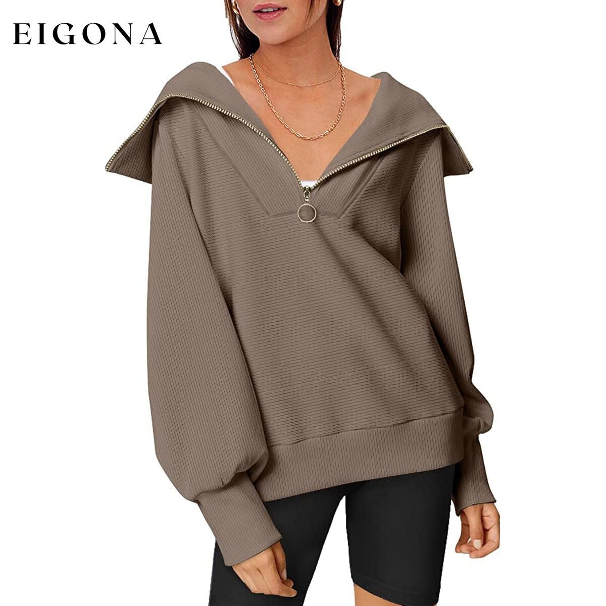 Womens Oversized Half Zip Pullover Sweatshirts Hoodie Coffee __stock:200 clothes refund_fee:1200 tops