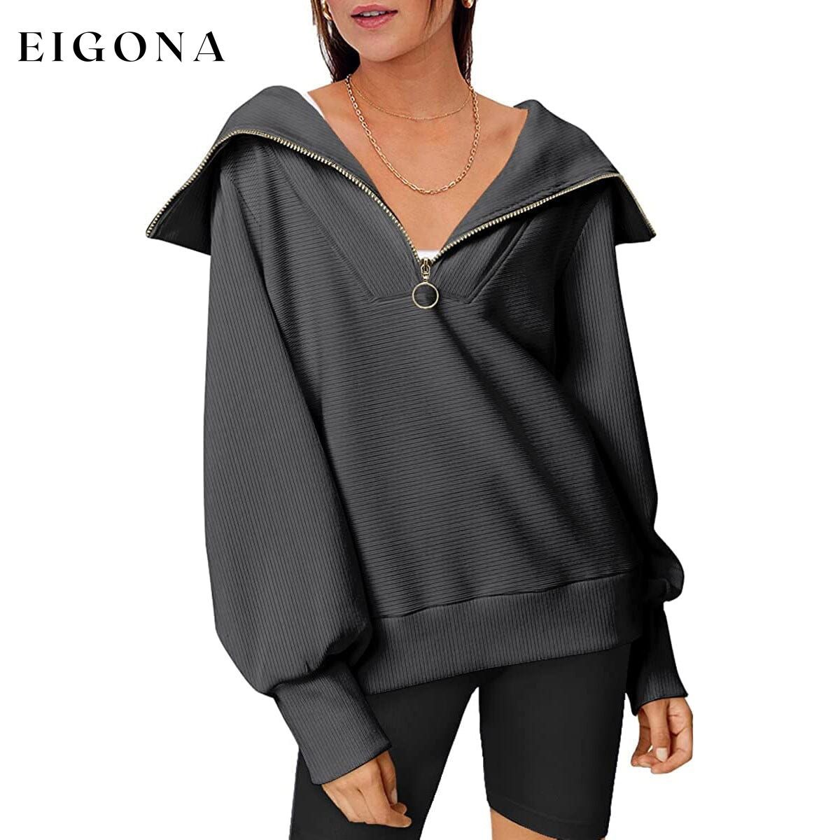 Womens Oversized Half Zip Pullover Sweatshirts Hoodie Gray __stock:200 clothes refund_fee:1200 tops
