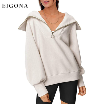 Womens Oversized Half Zip Pullover Sweatshirts Hoodie Off-White __stock:200 clothes refund_fee:1200 tops