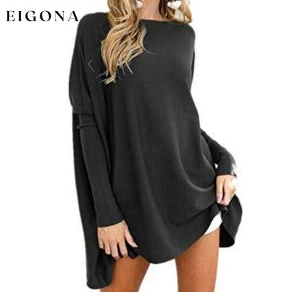 Women's Plain Oversized Loose Fitting Tunic Top Black __stock:200 clothes refund_fee:800 tops