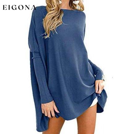 Women's Plain Oversized Loose Fitting Tunic Top Blue __stock:200 clothes refund_fee:800 tops