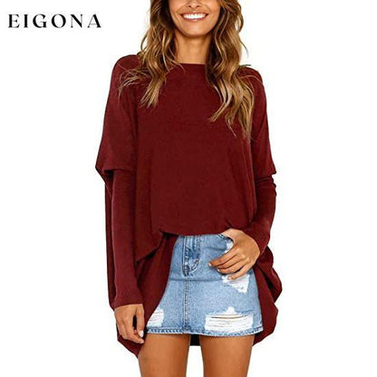 Women's Plain Oversized Loose Fitting Tunic Top Red __stock:200 clothes refund_fee:800 tops