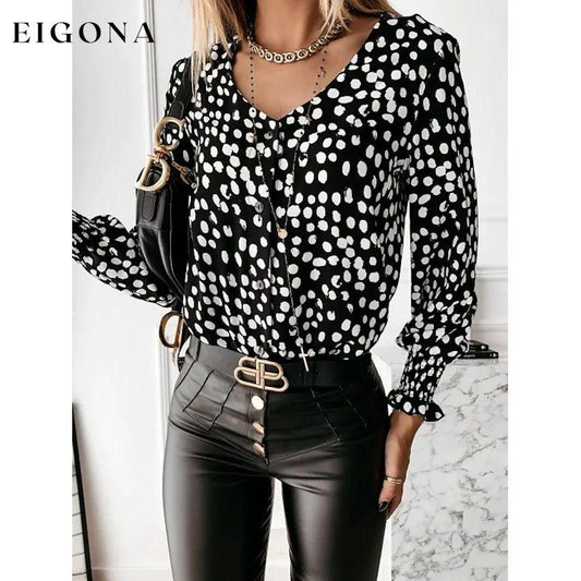 Women's Polka Dot Long Sleeve Casual Shirt Black __stock:200 clothes refund_fee:1200 tops