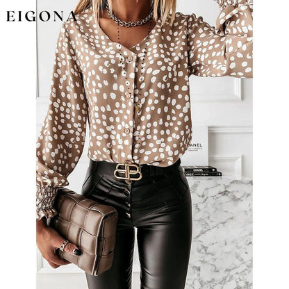 Women's Polka Dot Long Sleeve Casual Shirt Khaki __stock:200 clothes refund_fee:1200 tops