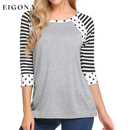 Women's Polka Dots Striped 3/4 Sleeve Top Gray __stock:200 clothes Low stock refund_fee:800 tops