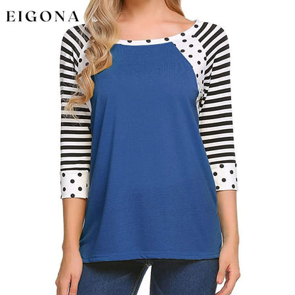 Women's Polka Dots Striped 3/4 Sleeve Top Navy __stock:200 clothes Low stock refund_fee:800 tops