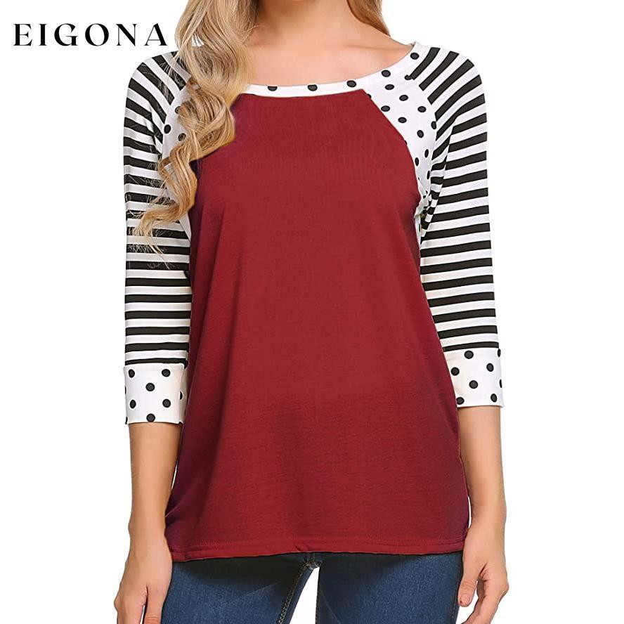 Women's Polka Dots Striped 3/4 Sleeve Top Wine Red __stock:200 clothes Low stock refund_fee:800 tops