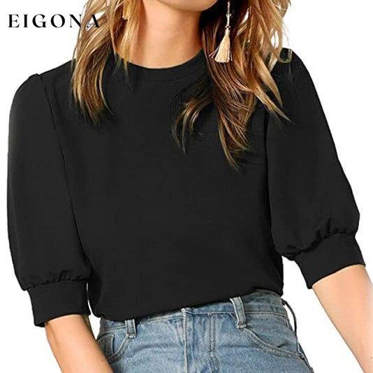 Women's Puff Sleeve Pullover Keyhole Back Blouse Black __stock:200 clothes refund_fee:1200 tops