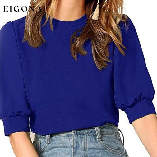 Women's Puff Sleeve Pullover Keyhole Back Blouse Blue __stock:200 clothes refund_fee:1200 tops