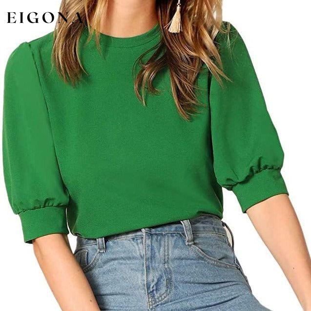 Women's Puff Sleeve Pullover Keyhole Back Blouse Green __stock:200 clothes refund_fee:1200 tops