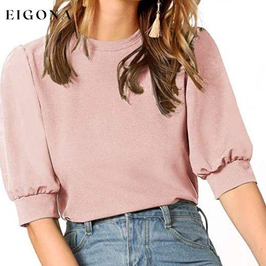 Women's Puff Sleeve Pullover Keyhole Back Blouse Pink __stock:200 clothes refund_fee:1200 tops