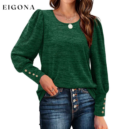 Women's Puff Sleeve Tops Green __stock:200 clothes refund_fee:1200 tops