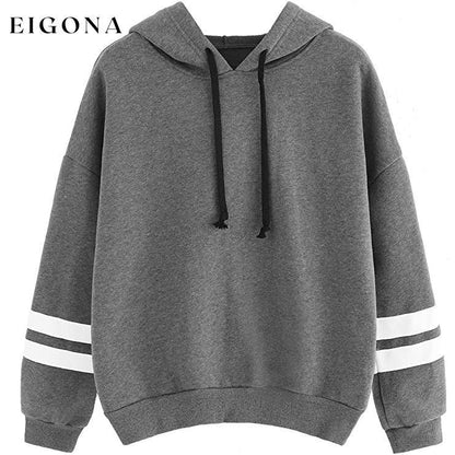 Women's Pullover Fleece Drop Shoulder Striped Hoodie Gray __stock:100 clothes refund_fee:1200 tops