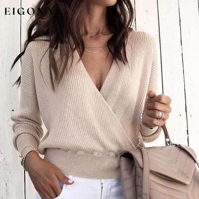 Women's Pullover Solid Colored Basic Long Sleeve Loose Short Sweater Cardigans Beige __stock:200 clothes refund_fee:800 tops