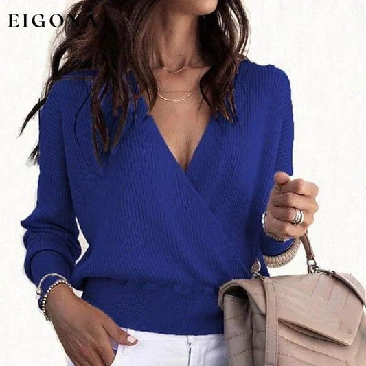 Women's Pullover Solid Colored Basic Long Sleeve Loose Short Sweater Cardigans Blue __stock:200 clothes refund_fee:800 tops