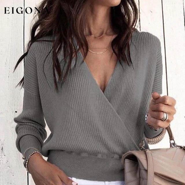 Women's Pullover Solid Colored Basic Long Sleeve Loose Short Sweater Cardigans Gray __stock:200 clothes refund_fee:800 tops