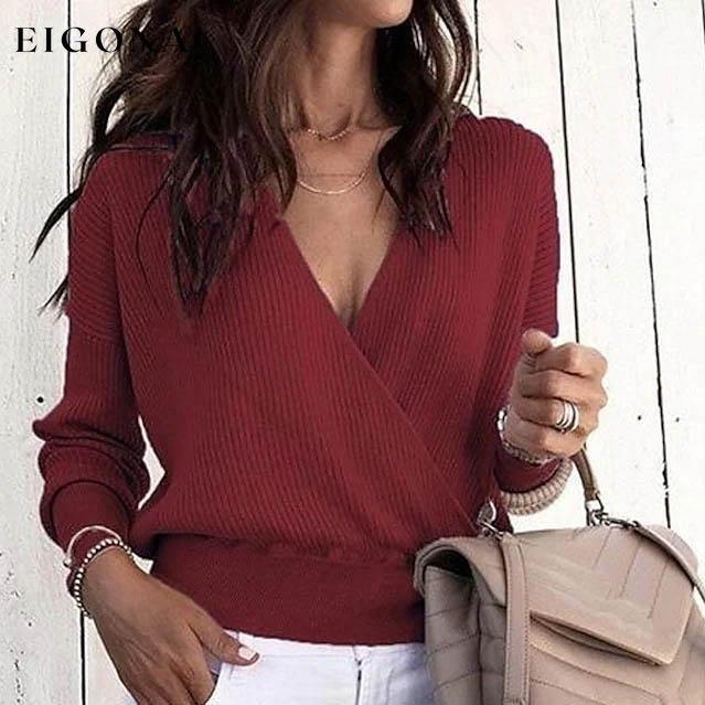 Women's Pullover Solid Colored Basic Long Sleeve Loose Short Sweater Cardigans Wine Red __stock:200 clothes refund_fee:800 tops