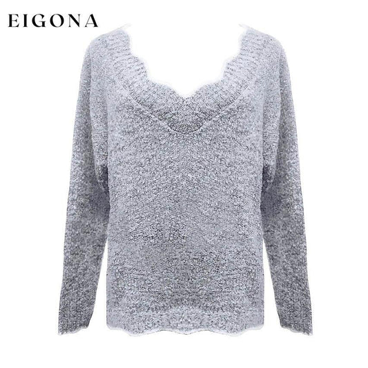 Women's Pullover Sweater Knitted Solid Colored Casual Acrylic Long Sleeve Loose Sweater Cardigans V Neck Gray __stock:200 clothes refund_fee:1200 tops