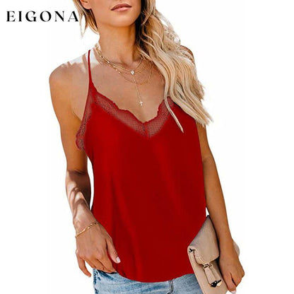 Women's Sexy V Neck Casual Sleeveless Cami Tank Top Red __stock:200 clothes refund_fee:800 tops