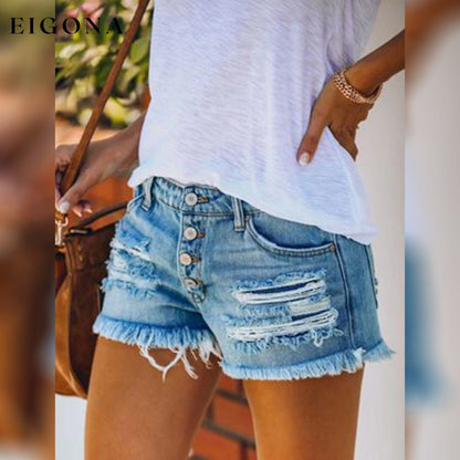 Women's Shorts Hot Pants Distressed Jeans Denim __stock:200 bottoms refund_fee:1200